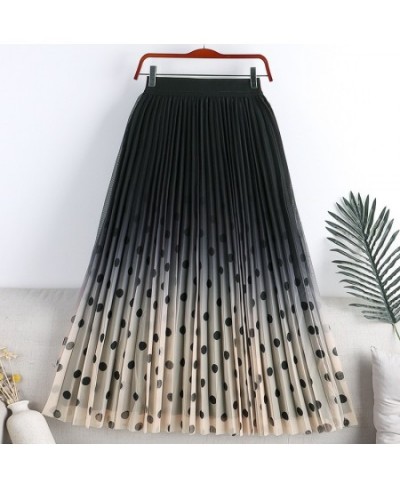 Fashion Gradient Color Polka Dots Pleated Skirt VD2835 High Waist Blue Black Women Tulle Mesh Long Skirt $37.87 - Skirts