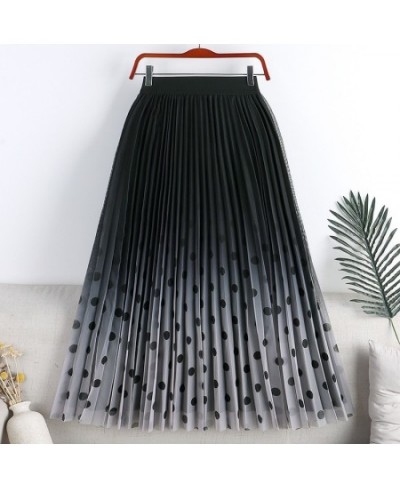 Fashion Gradient Color Polka Dots Pleated Skirt VD2835 High Waist Blue Black Women Tulle Mesh Long Skirt $37.87 - Skirts