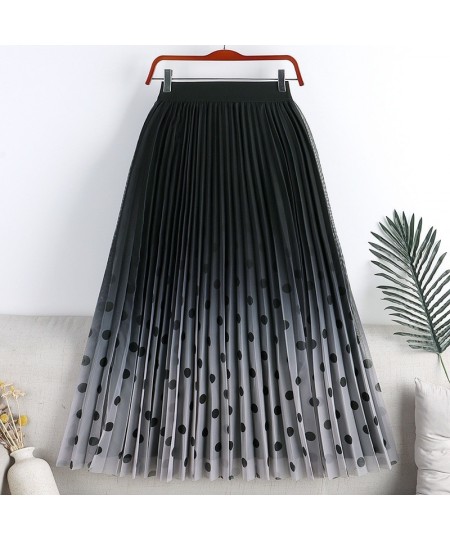 Fashion Gradient Color Polka Dots Pleated Skirt VD2835 High Waist Blue Black Women Tulle Mesh Long Skirt $37.87 - Skirts