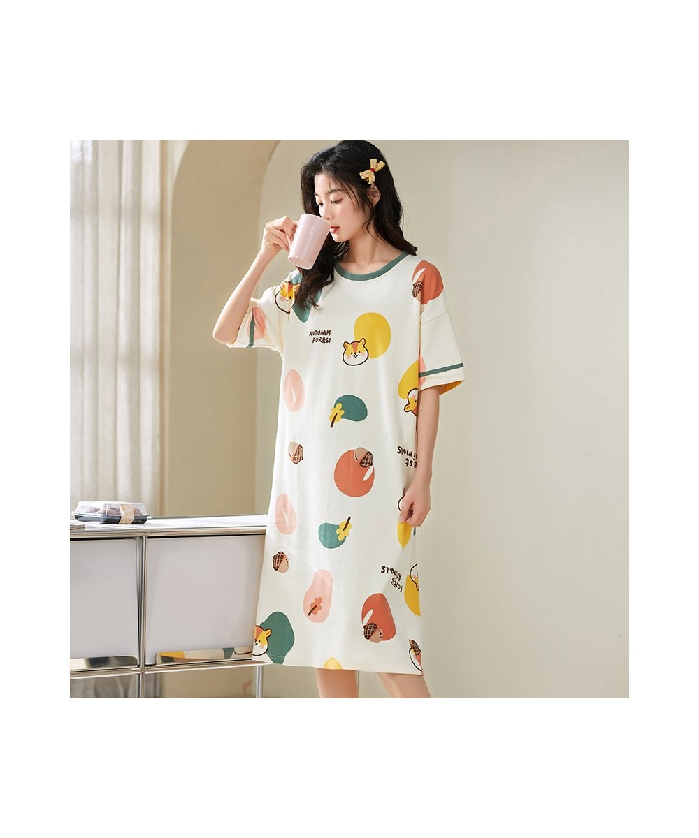 Women Nightgown Summer M-5XL Knitted Cotton Girls Nightdress Cute Cartoon Short Sleeve Female Sleep dress $21.94 - Sleepwears