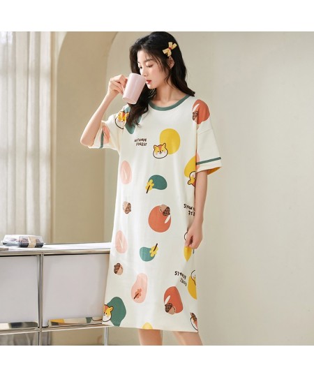 Women Nightgown Summer M-5XL Knitted Cotton Girls Nightdress Cute Cartoon Short Sleeve Female Sleep dress $21.94 - Sleepwears