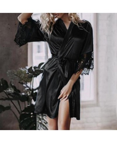 Ladies Nightgown Satin See-through Smooth Surface Pure Color High Waist Women Nightdress Women Nightdress for Home $22.63 - S...