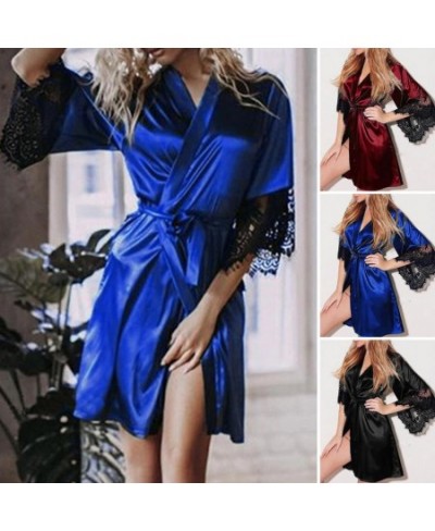 Ladies Nightgown Satin See-through Smooth Surface Pure Color High Waist Women Nightdress Women Nightdress for Home $22.63 - S...