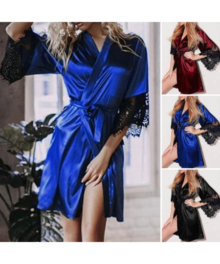 Ladies Nightgown Satin See-through Smooth Surface Pure Color High Waist Women Nightdress Women Nightdress for Home $22.63 - S...