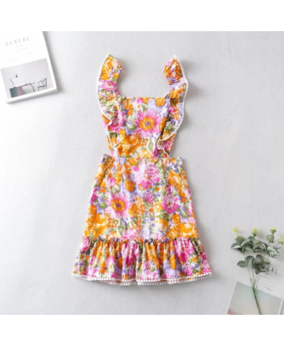 Women Summer Backless Flower Print Cascading Ruffle Sleeveless Bohemian Dresses Fashion Casual Ladies Vestidos Mini Cake Dres...