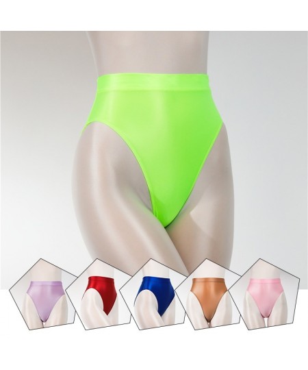 New Sexy Women Panties High Waist Shiny Satin Glossy Opaque Yoga Briefs Thong Lingerie Silky Bikini Tights Underpants Underwe...