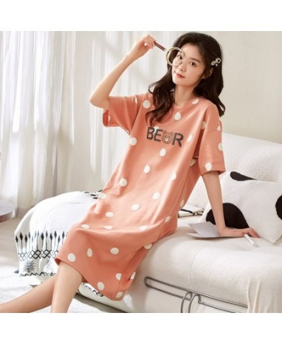 Women Nightgown Summer M-5XL Knitted Cotton Girls Nightdress Cute Cartoon Short Sleeve Female Sleep dress $21.94 - Sleepwears