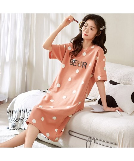 Women Nightgown Summer M-5XL Knitted Cotton Girls Nightdress Cute Cartoon Short Sleeve Female Sleep dress $21.94 - Sleepwears