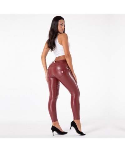 Melody Dressy Womens Compression Leggings for Running Red Pleather Pants Jeans Sexy Pu Trousers Workout Tights $81.08 - Bottoms