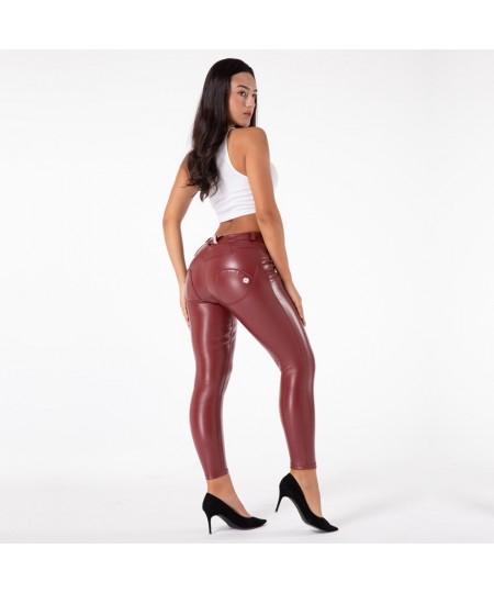 Melody Dressy Womens Compression Leggings for Running Red Pleather Pants Jeans Sexy Pu Trousers Workout Tights $81.08 - Bottoms