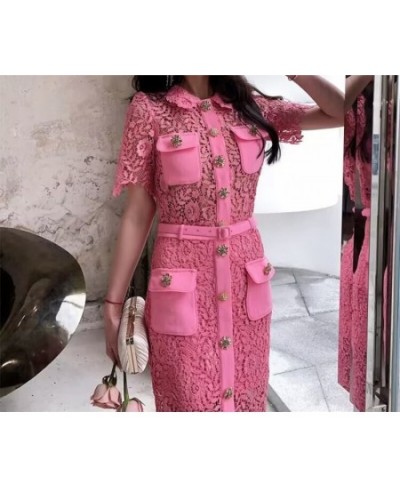 2023 SS New Sexy Hollow Out Floral Women Lace Two Pieces Sets Lapel Tops With Short Sling Lining + Skirt With Belt $97.65 - S...