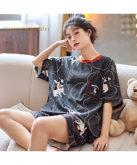 Summer New Knitted Cotton Cartoon Girls Pajamas Set Women's Pajamas Leisure Home Clothes Set Short Sleeved Pyjamas Set Fashio...