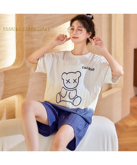 Summer New Knitted Cotton Cartoon Girls Pajamas Set Women's Pajamas Leisure Home Clothes Set Short Sleeved Pyjamas Set Fashio...