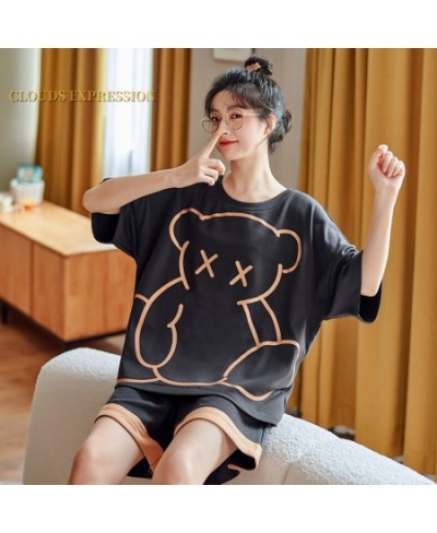 Summer New Knitted Cotton Cartoon Girls Pajamas Set Women's Pajamas Leisure Home Clothes Set Short Sleeved Pyjamas Set Fashio...