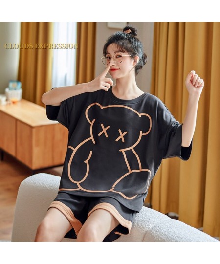 Summer New Knitted Cotton Cartoon Girls Pajamas Set Women's Pajamas Leisure Home Clothes Set Short Sleeved Pyjamas Set Fashio...