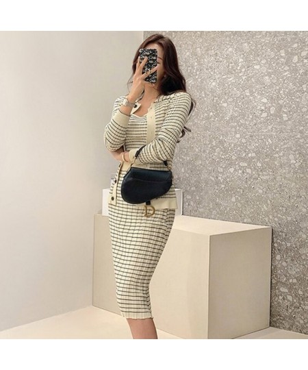 Korean Knitting 3 Pieces Set Women Knitted Sling + Cardigan And Pencil Skirts Casual Simple Office Lady Skirt Suit $63.50 - S...