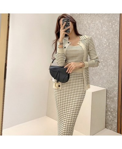 Korean Knitting 3 Pieces Set Women Knitted Sling + Cardigan And Pencil Skirts Casual Simple Office Lady Skirt Suit $63.50 - S...