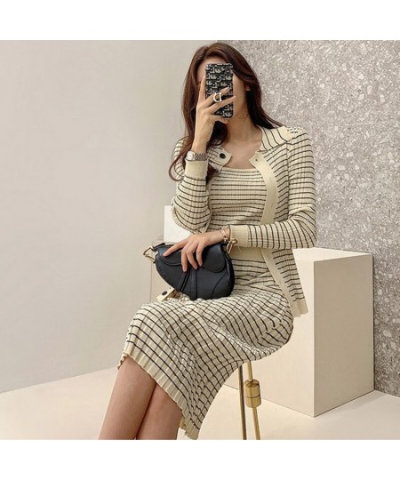 Korean Knitting 3 Pieces Set Women Knitted Sling + Cardigan And Pencil Skirts Casual Simple Office Lady Skirt Suit $63.50 - S...