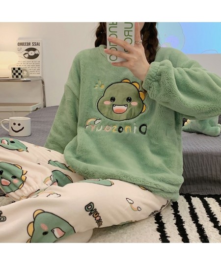 Autumn Winter New Warm Flannel Women's Pajamas Set Long-sleeved Trousers Two-piece Set Cute Soft Home Wear Clothes for Women ...