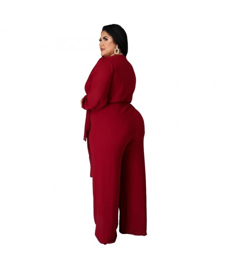 Plus Size Women's Clothing L-4XL Elegant Maxi Women Jumpsuits Solid Color Casual Outfits Sexy V-neck Long Sleeve Fall Clothes...