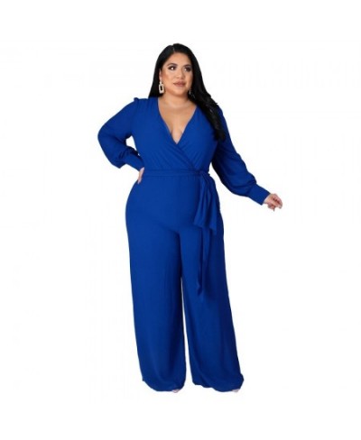 Plus Size Women's Clothing L-4XL Elegant Maxi Women Jumpsuits Solid Color Casual Outfits Sexy V-neck Long Sleeve Fall Clothes...