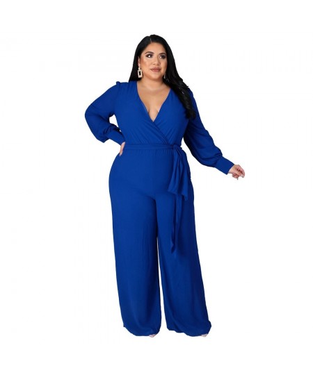 Plus Size Women's Clothing L-4XL Elegant Maxi Women Jumpsuits Solid Color Casual Outfits Sexy V-neck Long Sleeve Fall Clothes...