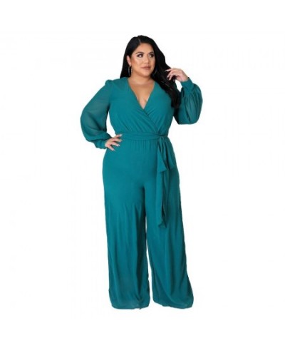 Plus Size Women's Clothing L-4XL Elegant Maxi Women Jumpsuits Solid Color Casual Outfits Sexy V-neck Long Sleeve Fall Clothes...