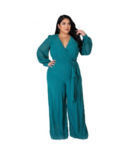 Plus Size Women's Clothing L-4XL Elegant Maxi Women Jumpsuits Solid Color Casual Outfits Sexy V-neck Long Sleeve Fall Clothes...