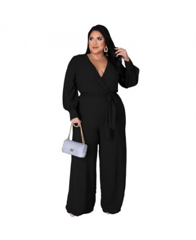 Plus Size Women's Clothing L-4XL Elegant Maxi Women Jumpsuits Solid Color Casual Outfits Sexy V-neck Long Sleeve Fall Clothes...