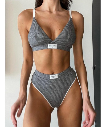 Fashion Letter Patched Skinny Underwear Set Two Piece Women Suits Sexy Crop Top Bra and Panties Matching Sets Clothes $28.49 ...