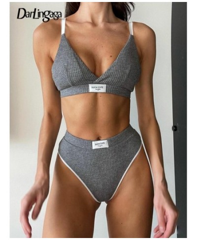 Fashion Letter Patched Skinny Underwear Set Two Piece Women Suits Sexy Crop Top Bra and Panties Matching Sets Clothes $28.49 ...