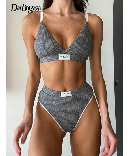 Fashion Letter Patched Skinny Underwear Set Two Piece Women Suits Sexy Crop Top Bra and Panties Matching Sets Clothes $28.49 ...