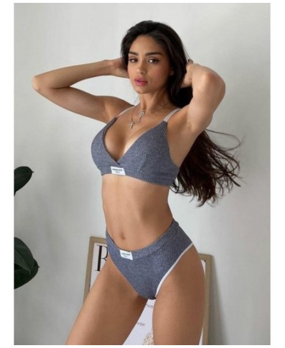 Fashion Letter Patched Skinny Underwear Set Two Piece Women Suits Sexy Crop Top Bra and Panties Matching Sets Clothes $28.49 ...