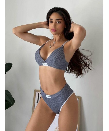 Fashion Letter Patched Skinny Underwear Set Two Piece Women Suits Sexy Crop Top Bra and Panties Matching Sets Clothes $28.49 ...