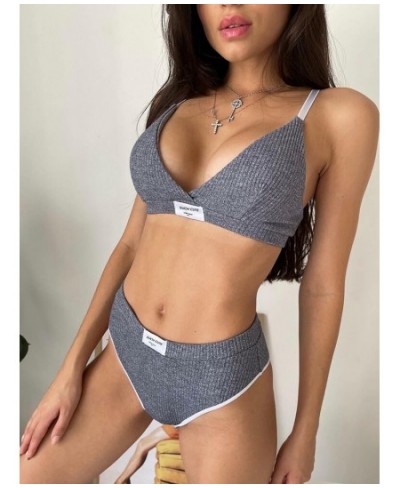 Fashion Letter Patched Skinny Underwear Set Two Piece Women Suits Sexy Crop Top Bra and Panties Matching Sets Clothes $28.49 ...