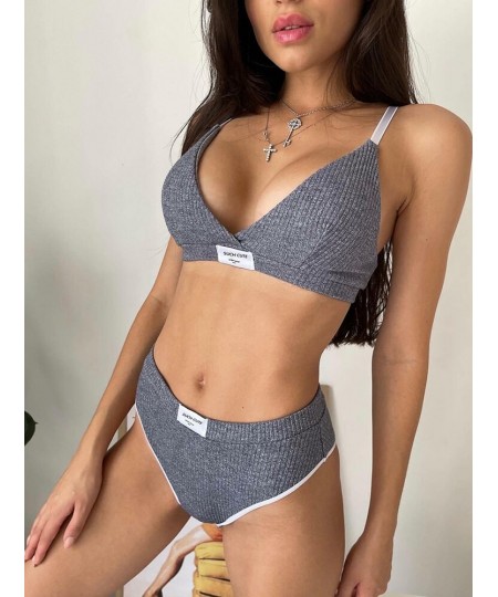 Fashion Letter Patched Skinny Underwear Set Two Piece Women Suits Sexy Crop Top Bra and Panties Matching Sets Clothes $28.49 ...