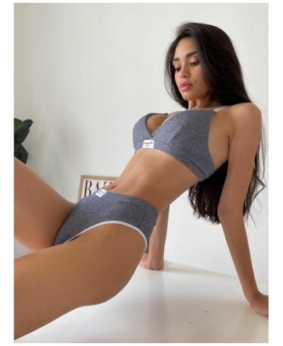 Fashion Letter Patched Skinny Underwear Set Two Piece Women Suits Sexy Crop Top Bra and Panties Matching Sets Clothes $28.49 ...