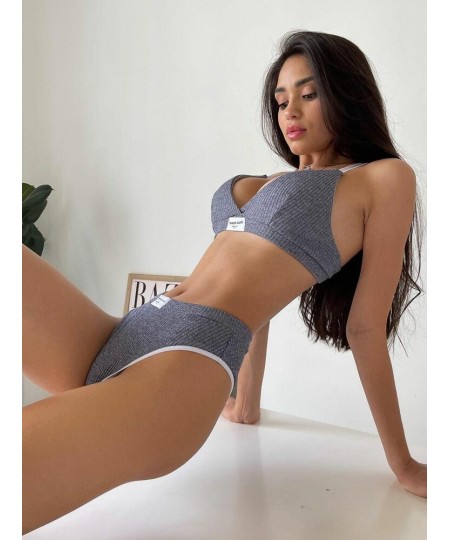 Fashion Letter Patched Skinny Underwear Set Two Piece Women Suits Sexy Crop Top Bra and Panties Matching Sets Clothes $28.49 ...