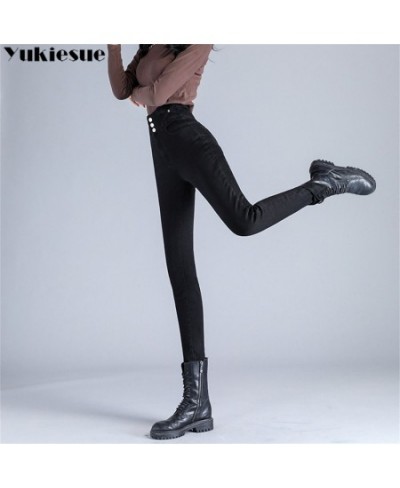 Winter Casual Fashion Denim Pencil Pants Thick Velvet Women High Waist Skinny Jeans Fleece Warm Slim retro Fit Stretch Ladies...