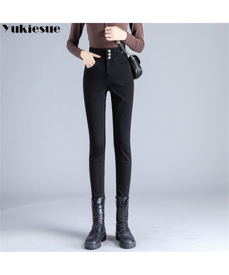 Winter Casual Fashion Denim Pencil Pants Thick Velvet Women High Waist Skinny Jeans Fleece Warm Slim retro Fit Stretch Ladies...