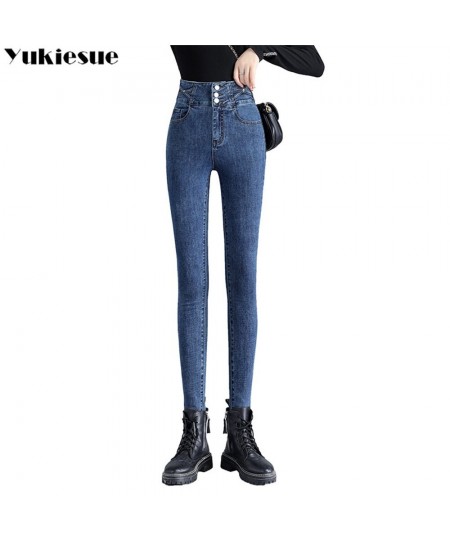 Winter Casual Fashion Denim Pencil Pants Thick Velvet Women High Waist Skinny Jeans Fleece Warm Slim retro Fit Stretch Ladies...