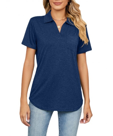 Women Short Sleeve Lapel Neck Solid T Shirt Tops $32.73 - Women Tops