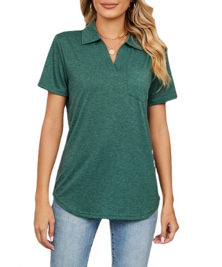 Women Short Sleeve Lapel Neck Solid T Shirt Tops $32.73 - Women Tops