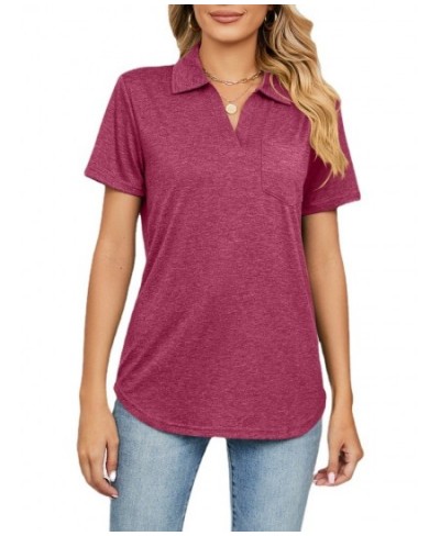 Women Short Sleeve Lapel Neck Solid T Shirt Tops $32.73 - Women Tops