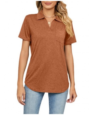 Women Short Sleeve Lapel Neck Solid T Shirt Tops $32.73 - Women Tops