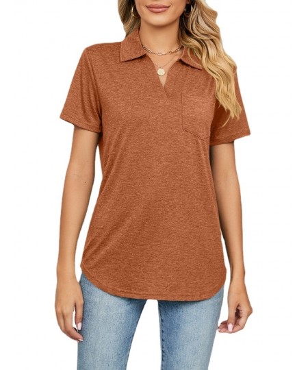 Women Short Sleeve Lapel Neck Solid T Shirt Tops $32.73 - Women Tops