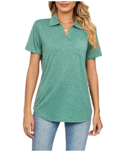 Women Short Sleeve Lapel Neck Solid T Shirt Tops $32.73 - Women Tops