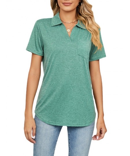 Women Short Sleeve Lapel Neck Solid T Shirt Tops $32.73 - Women Tops