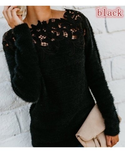 2022 Large Size Womens Ladies Long Sleeve Lace Floral Print Pullover Long Sleeve Round Neck Hollow Out Sweater Jumpers $29.06...