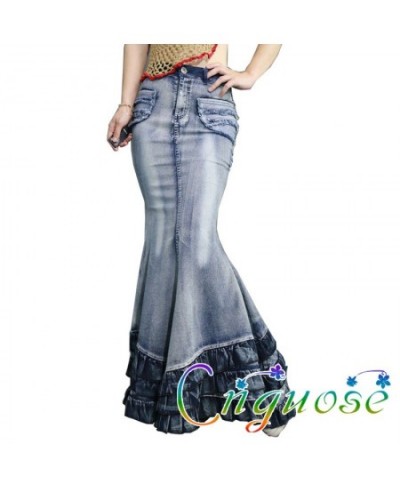 2023 Female Bohemia Vintage Style Slim Sexy Saia High Hip Mopping the floor Ruffle Ladies Mermaid Denim Jeans Skirts Womens $...